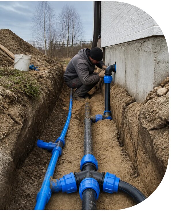 Монтаж наружного водопровода на участке под ключ в Темрюке